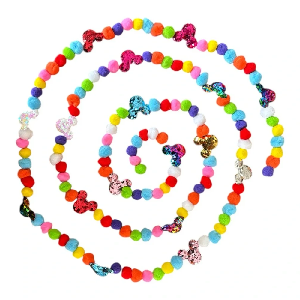 12 ft Disney Mickey Birthday Sequin Pom Pom Garland Handmade on black thread